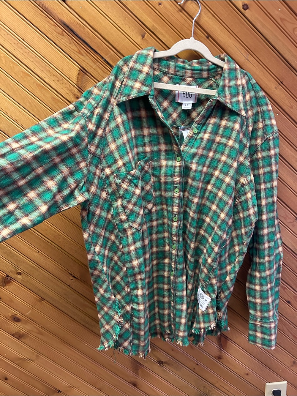 BDG Green and Brown Plaid Button-Down Shirt
